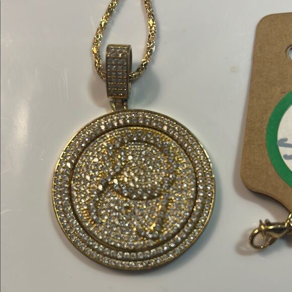Gold and Silver Round Pendant Necklace - Picture 2 of 3